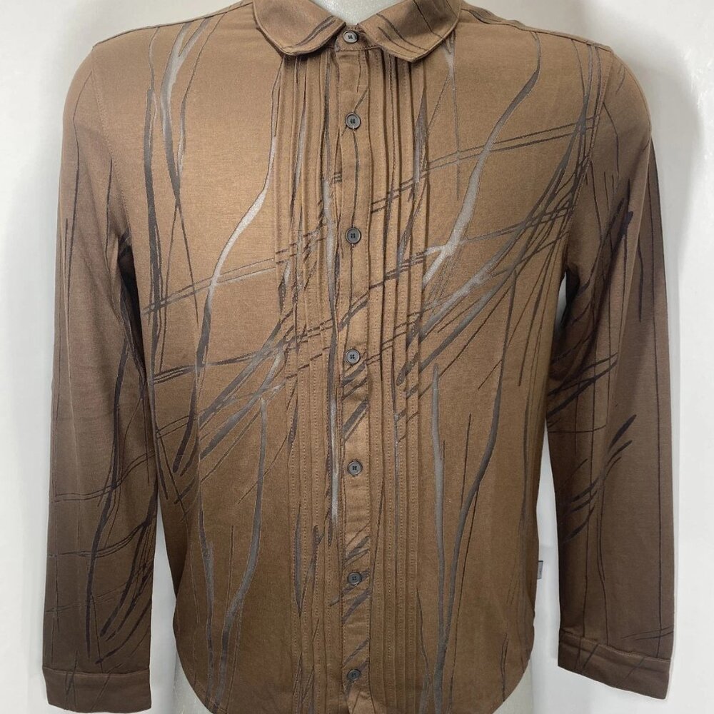 NEW JOHN VARVATOS Men's Phoenix Button Front Shirt – Size L – Dark Brown Laser